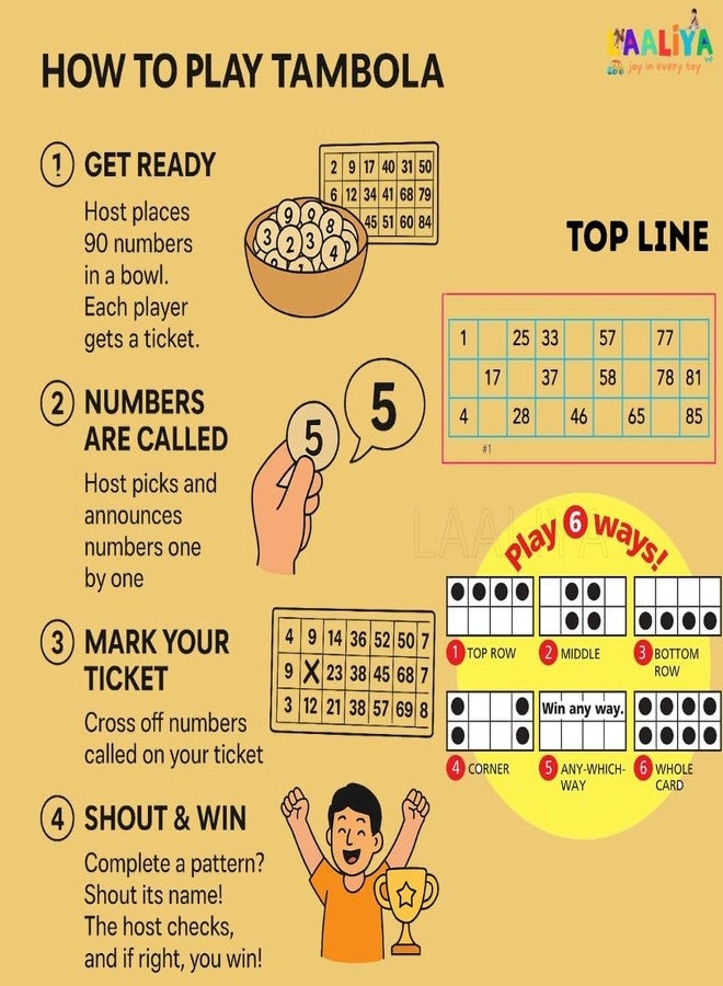 LAALIYA Smart Tambola Game Set | 300 Different Tickets, Number Calling Board & Marker Coins | Fun Indoor Board Game for Families, Birthday Parties, Corporate Events & Festivals | Age 8+ - Image 3